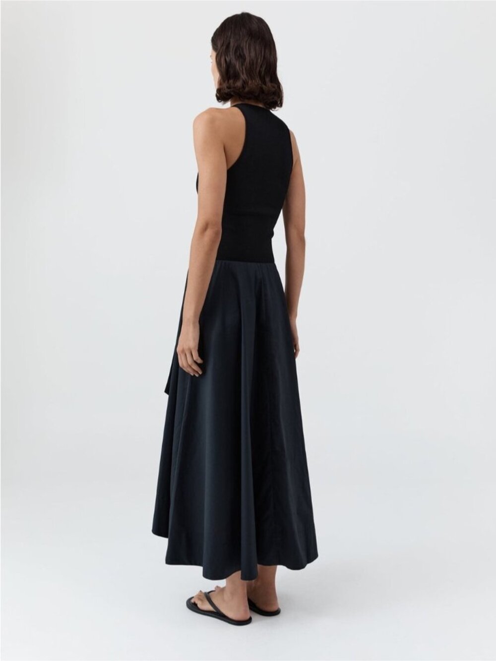 St. Agni Knit Bodice Asymm Dress Poplin Cotton - Black | US XS - Picture 4 of 13